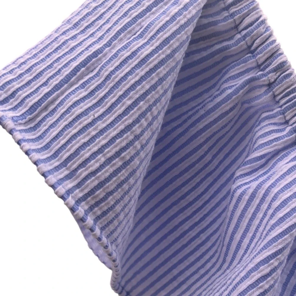 Michael Kors Dress Womens Medium Blue Seersucker Striped Off Shoulder Excellent